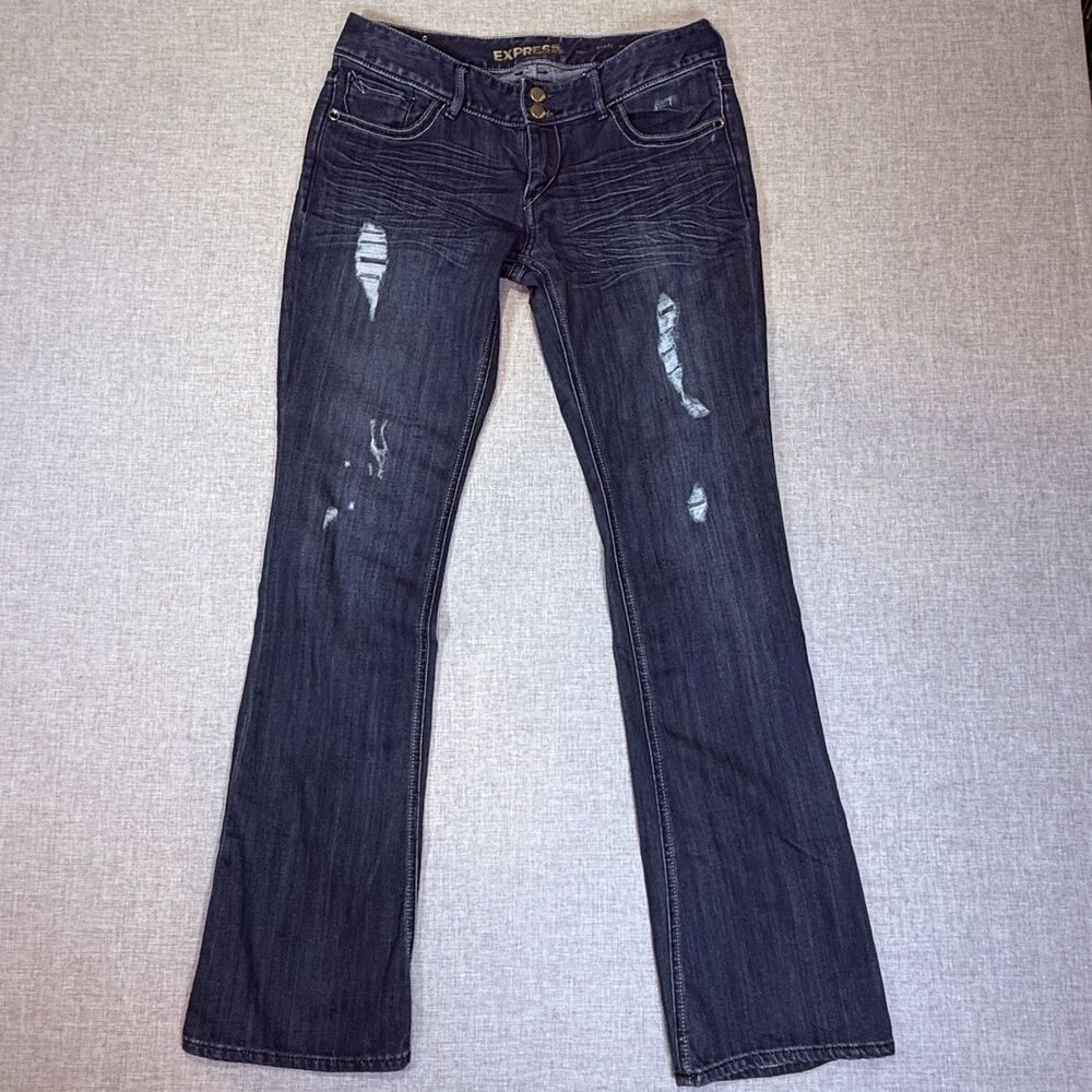 Express Stella Barely Boot Low Rise Jeans Dark Wash Denim Size 4R Y2K Style